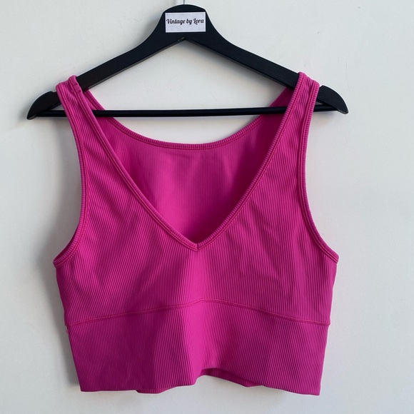 lululemon athletica Tops - LULULEMON Hot Pink V-Neck Ribbed Crop Top